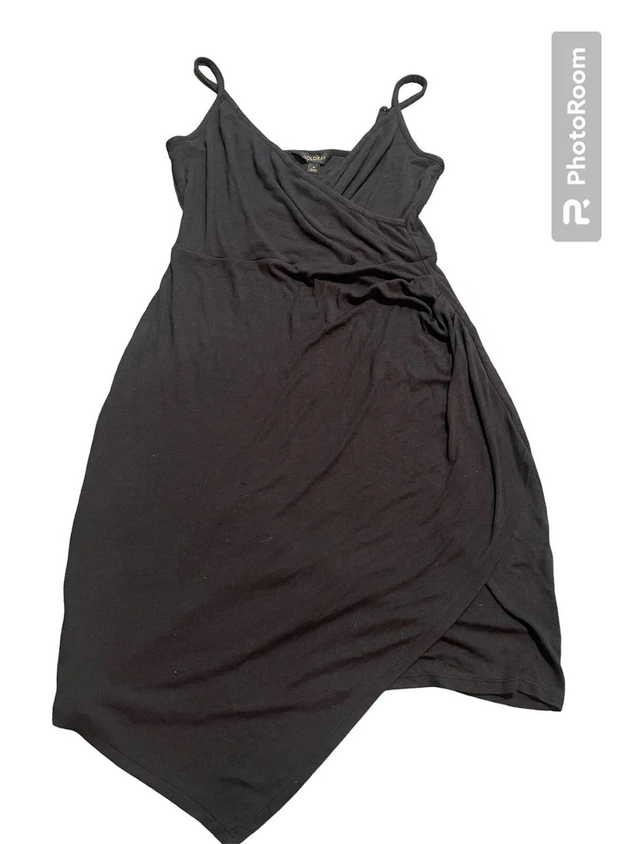 GOLDRAY asymmetrical Fraidy Black body con mini Tank Knit Dress Wrap Sz M  D115 | eBay