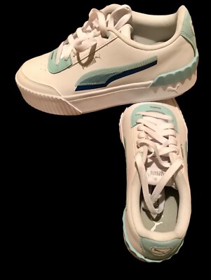 NEW PUMA Womens Lace Up Soft Foam Shoes White / Mint Green size 8.5