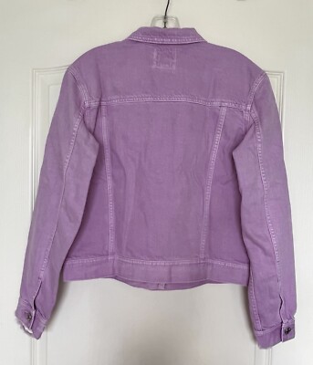 American Eagle Women Distressed Denim Jean Jacket Pink Lilac