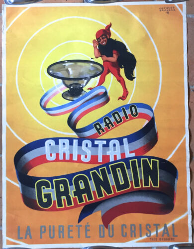 AFFICHE RADIO CRISTAL GRANDIN THÉO BRUGIÈRE LUTIN BRANGER CIRCA 1940 60 X 80 CM - Photo 1/4