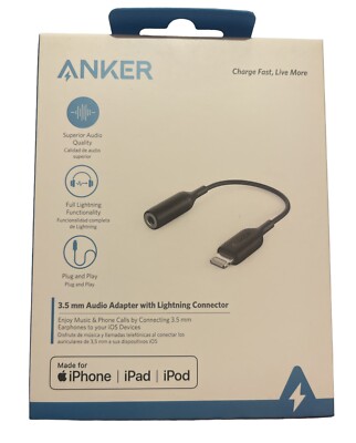 Anker AUX Audio Adapter Headphone Jack for i Pad ,iPhone 12/11 PRO /X 