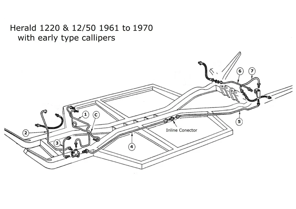 Juego de tuberías de freno y embrague Triumph Herald 1200 y 1250 Cupro Nickle 2112R Foto 2 de 4