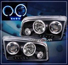 FOR 2006-2010 CHARGER HALO LED PROJECTOR HEADLIGHTS LAMPS BLACK 2007 2008 2009