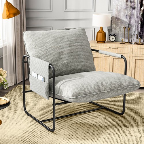Sling Accent Chair Living Room Armchair Metal Frame Chair Storage Pocket Chair