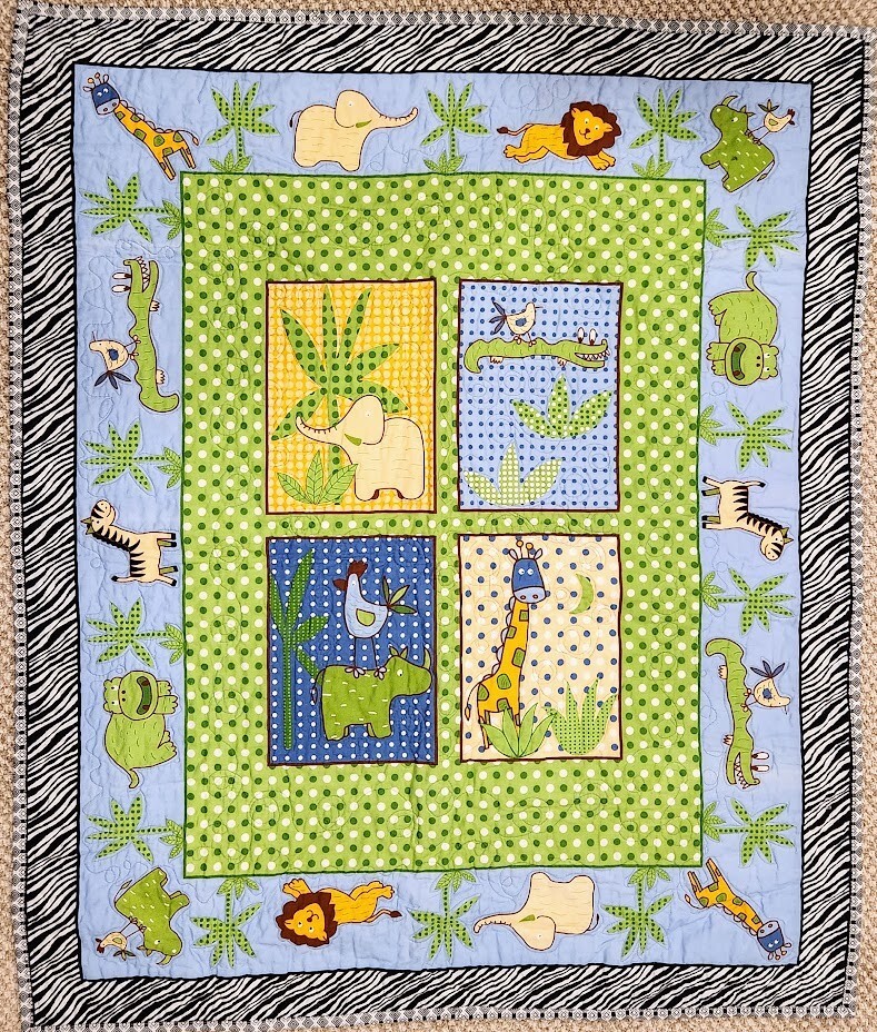 Baby Crib Quilt Jungle Safari Theme Handmade Sea Island Quilters SC 34.