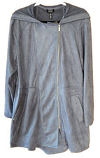 Jones New York Jacket Zip Front Faux Suede Anorak Pockets Hood Size XL NEW