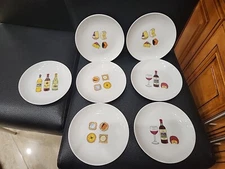 Set of 7 Wine and Cheese Appetizer Plates Boston Warehouse 6.5" Gourmet