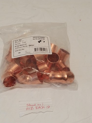 (Bag of 10) Copper 90 Degree Elbow 1-1/8 in. OD, pn WB01647
