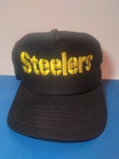 Vintage Pittsburgh Steelers Trucker Snapback black Gold Spell Out *Made In USA*
