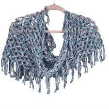Justice Sparkly Braided Infinity Scarf Crochet Open Loose Knit Tassel Purple