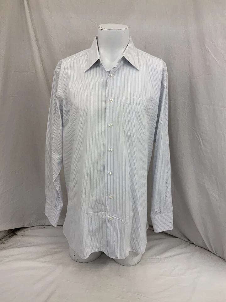 Camisa de Vestir John W Nordstrom 17 35 Blanco Azul Rayas 100% Algodón YGI O2-72 Foto 2 de 4