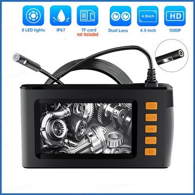 1080P Industrial Endoscope Borescope LCD 4.3'' Dual Lens Inspection Snake Camera