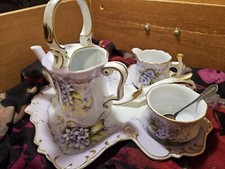 ADORABLE 4 PIECE LIMOGES INDIVIDUAL TEA SET spoon not included 11 X 9.5 X 6.5