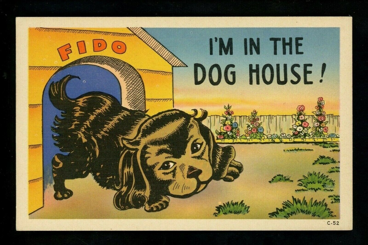 Comic postcard dog puppy Fido linen C-52