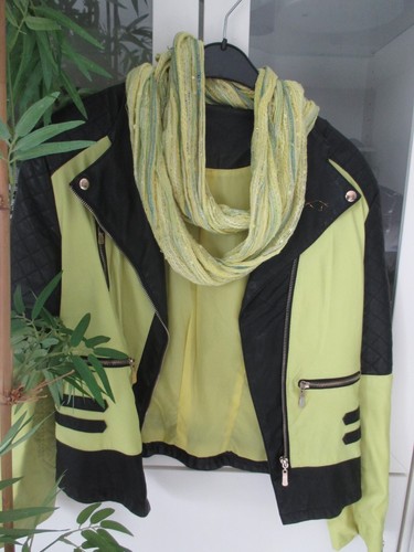 Damen Kunstleder Jacke Neongelb/schwarz Größe 38