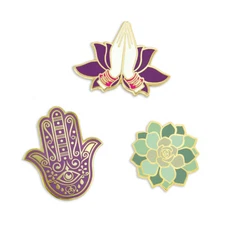 PinMart's Namaste Yoga Hand of Fatima Succulent Enamel Lapel Pin Set