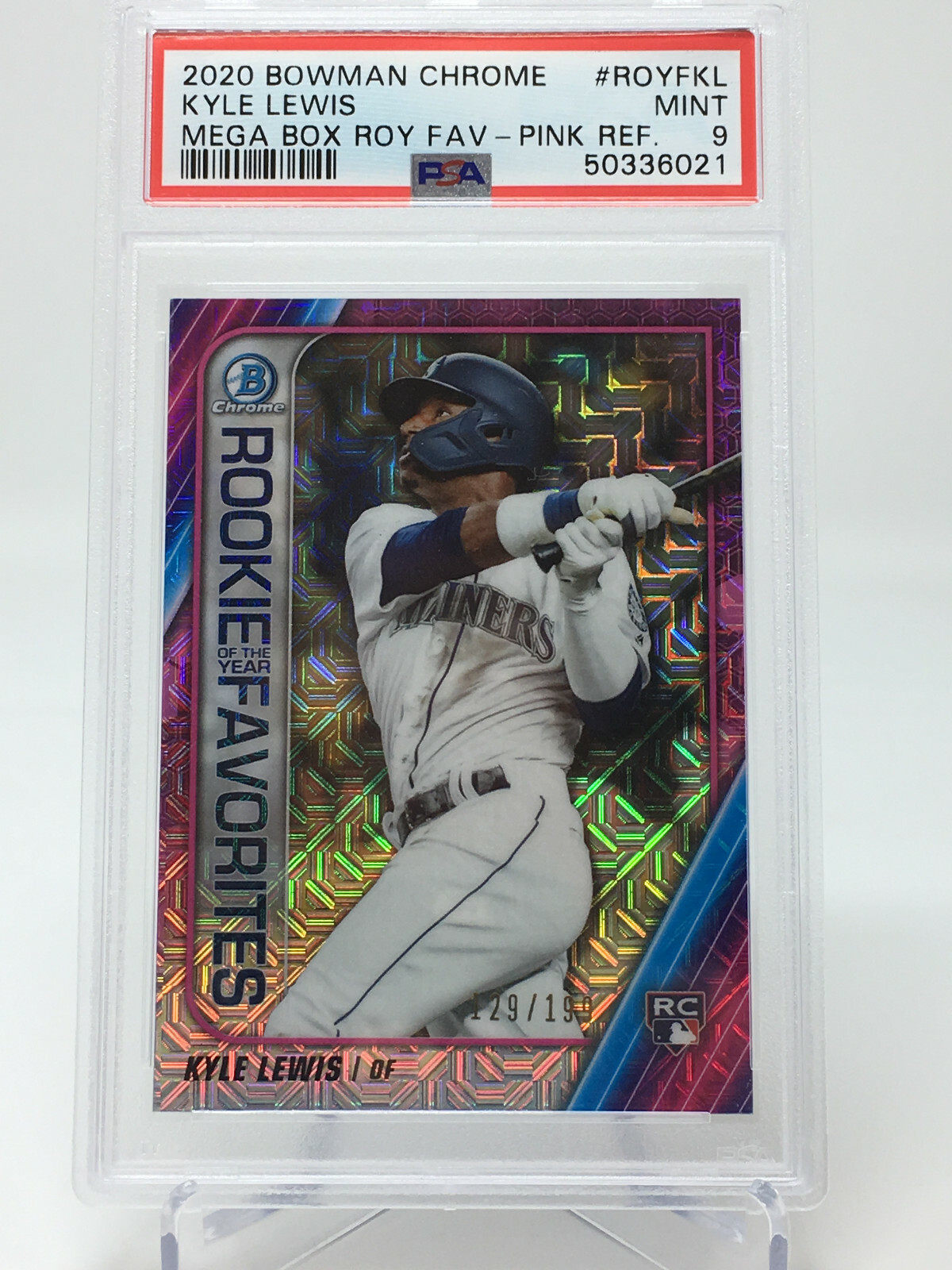 2020 Bowman Chrome #ROYFKL Kyle Lewis Pink Refractor #129/199 view 8