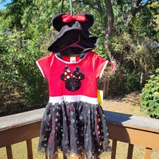 NWT Girl's Disney Minnie Mouse Hooded Dress with Hood - Sz. Small 6/6X NEW