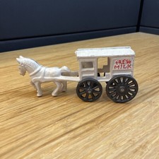 Vintage FRESH MILK Cast Iron Horse Drawn Carriage Wagon Toy Metal Cart Car KG JD