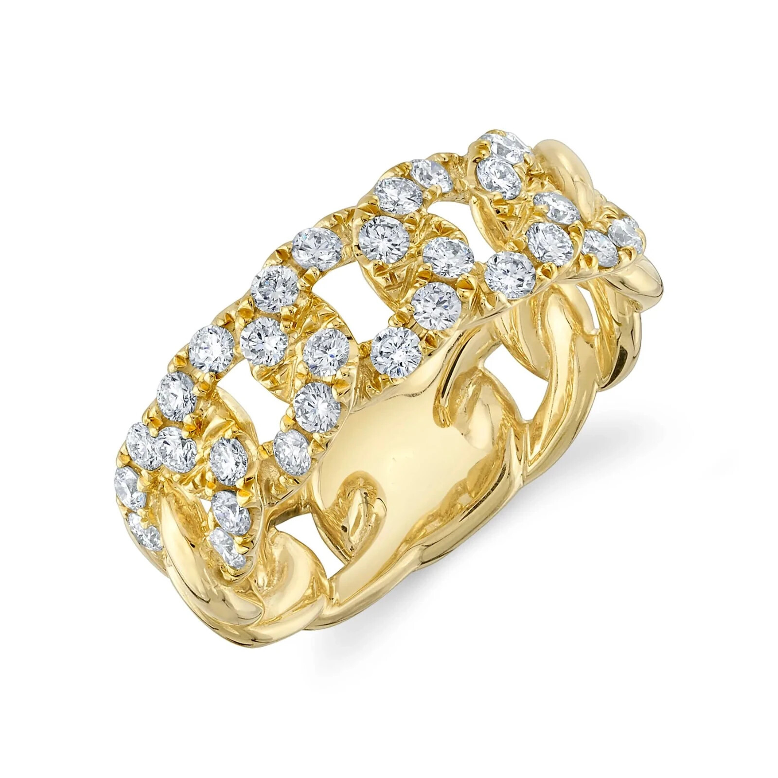 Diamond Link Ring 14K Yellow Gold Round Cut 0.76CT Cocktail Womens Statement
