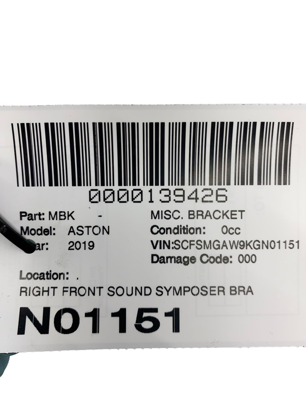2019 ASTON MARTIN VANTAGE OEM RIGHT FRONT SOUND SYMPOSER BRACKET MOUNT SUPPORT