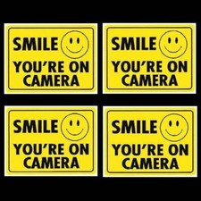 4 HOME SECURITY SURVEILLANCE CAMERAS IN USE WARNING WINDOW STICKER DECALS SIGN