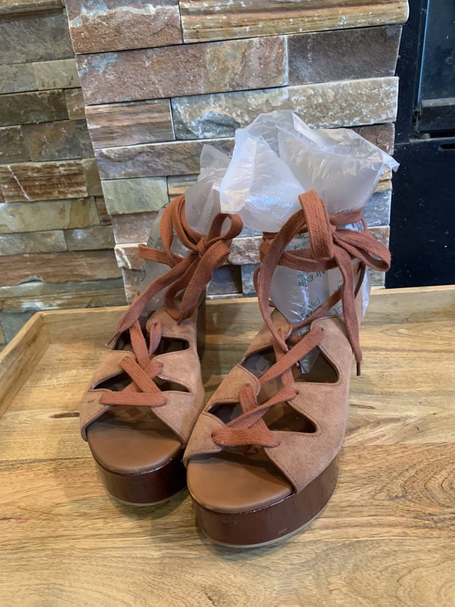 See By Chloe Lace Up Suede Platform Sandal EU 38.5 US 8.5 Brown