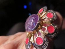 NEW HAND MADE STERLING "925" WITH REAL GEM STONES SIZE 8 SIZE "1/1/2" BY"1/1/2"