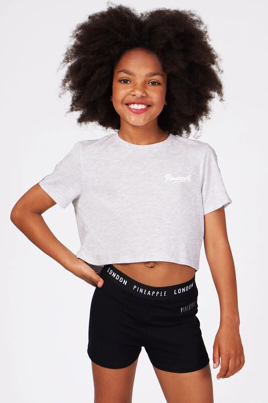 PINEAPPLE Dancewear Girls Crop Length Dance T-Shirt Top Grey Marl