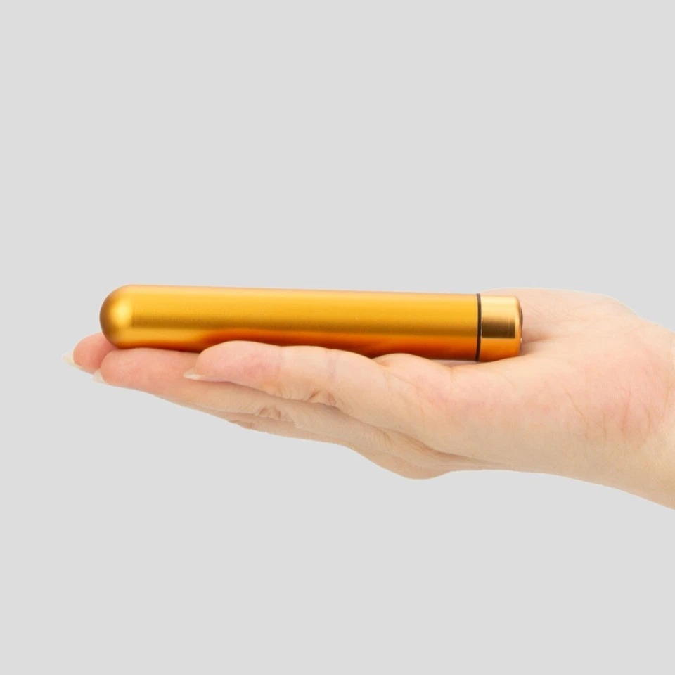 Vibrador bala de metal dorado vibrador delgado extra largo recargable juguete sexual para mujeres Foto 3 de 4