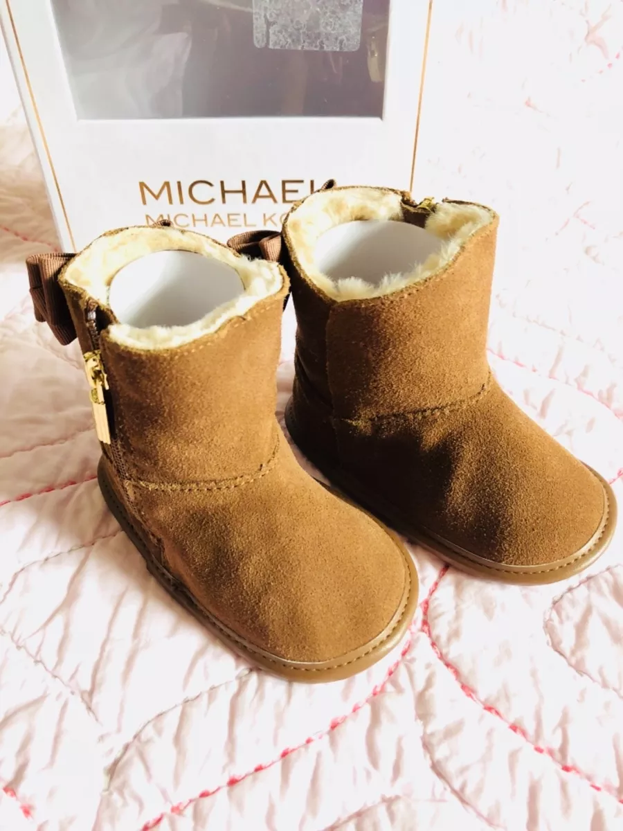 BNWB MICHAEL KORS GIRLS ZIA BABY YALA BROWN LEATHER BOOTS size 4 infant