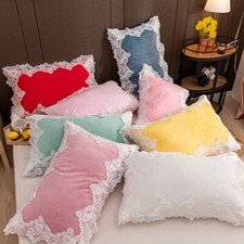 2 Housses Oreiller Velours Dentelle À Volants 48X74cm Rectangle Princesse