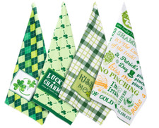 Whaline 4 Pack St Patrick's Day Kitchen Towels Green Shamrock Dish Hand Towels