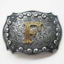 Western buckle, letter F, with real gold plating, belt buckle