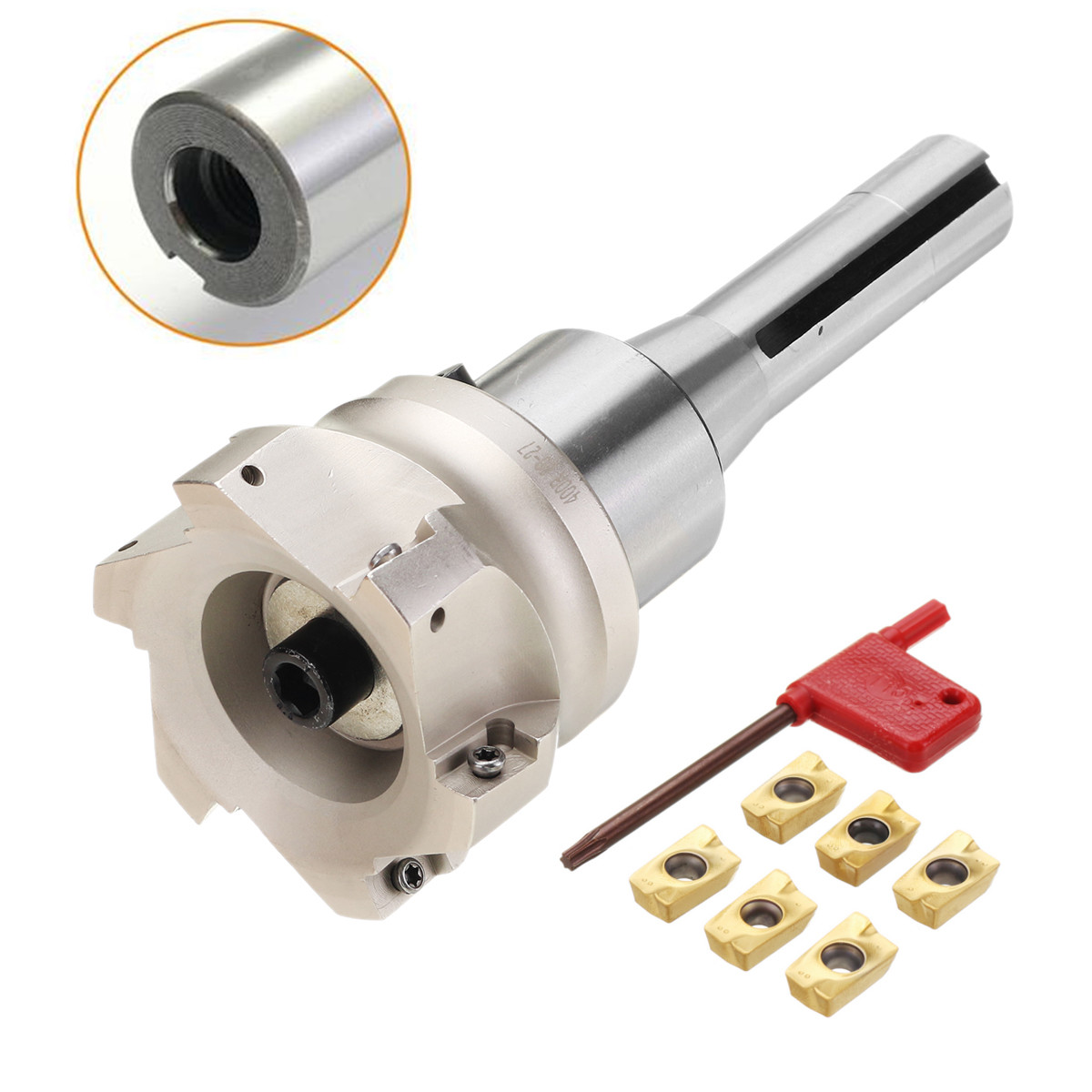 Drillpro R8 FMB27 400R 80mm 6 Flutes Face Milling Cutter with 6pcs APMT1604 Carb Drillpro R8 FMB27 400R 80mm 6 Flutes Face Milling Cutter with 6pcs APMT1604 Carb