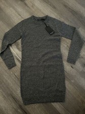 Brave Soul London Womens Gray Crew Neck Long Sleeve Casual Sweater Dress S