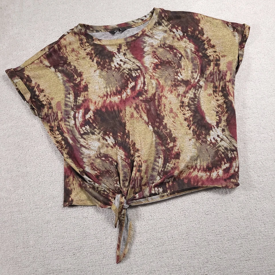 Camisa Simply Vera Vera Wang para mujer XL geométrica enrollada manga corta corbata delantera Foto 2 de 4