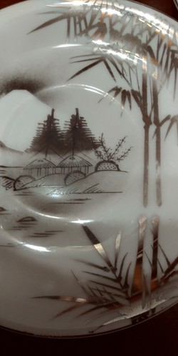 Set Of Vintage Lithophane Japanese Butani Dishes.Porcelain.Black & Silver painte - Picture 4 of 7