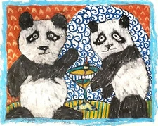 PANDA Bear Drinking a Martini 13x19 Folk Art Print Wild Animal Collectible KSams