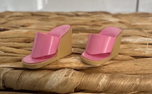 Vintage Barbie Doll Pink / Tan Wedge Wedgies Heel OT Sandals / Shoes ~ Korea