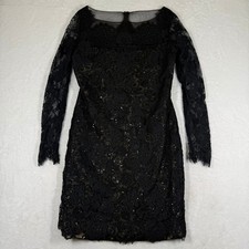 Black Lace Sequin Sheath Dress Long Sleeve Boat Neck Cocktail Party Evening 6