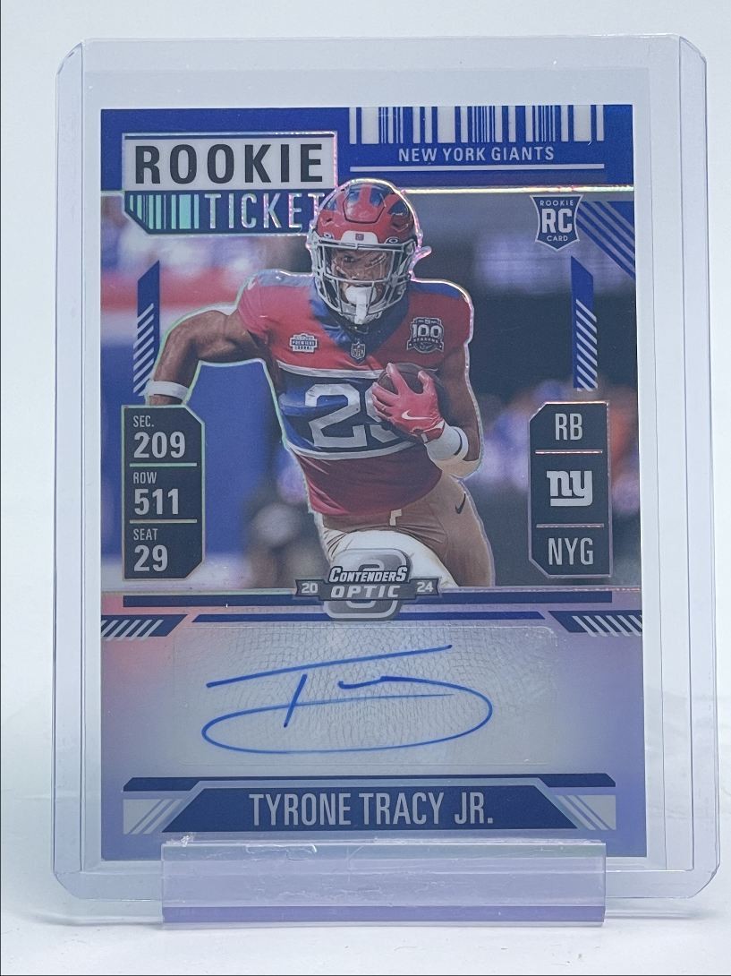 TYRONE TRACY JR. 2024 CONTENDERS OPTIC ROOKIE TICKET BLUE RC AUTO /75 Q4561