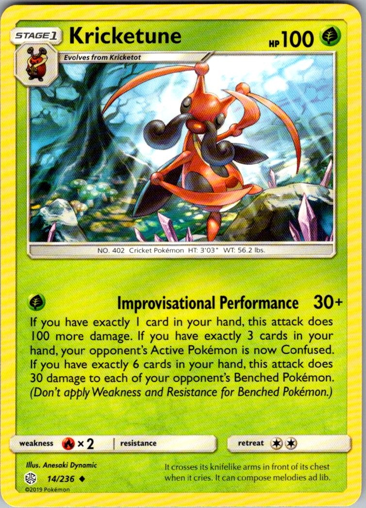 Kricketune Cosmic Eclipse 14/236 Uncommon Pokemon Near Mint