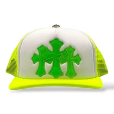Chrome Hearts Cemetery Cross Trucker Hat Neon Yellow