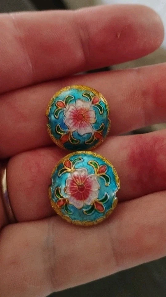 2 cuentas Cloisonne 18,5x8 mm cuentas de latón huecas redondas planas Foto 4 de 4