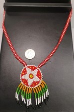 VTG Handmade Beaded Medallion Necklace Native American Style Seed Bead Star