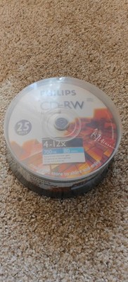 25-PK Philips Logo 12X CD-RW CDRW ReWritable Blank Disc 700MB Spindle Cake Box