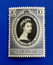 Vintage 1953 Coronation Issue 10c MNH Sarawak QEII Sc #196 Stamp