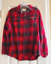 Field  Stream Plaid Flannel Shirt Red Black Men  s Medium 100 Cotton EUC