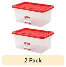  2 Pack Hyper Tough 15 Gal Clear Storage Bin, Red Snap Lid, Heavy Duty  